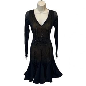 Fit & Flair Black Dress with Horsehair Hem Beaded Throughout Custom Made USA 6